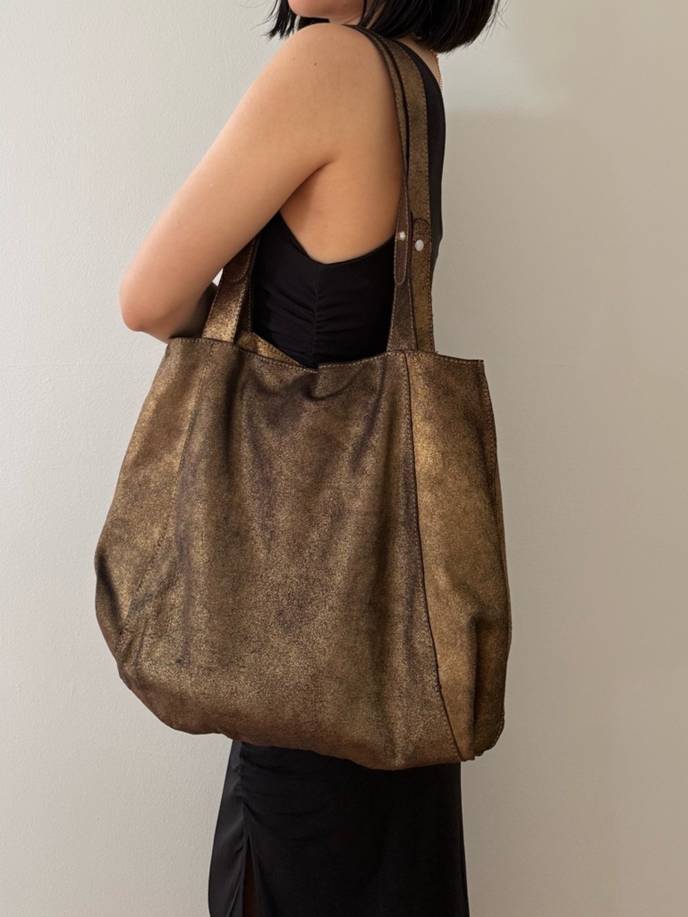 Vintage Banana Republic Cow Leather Brown Metallic Slouchy Tote Bag